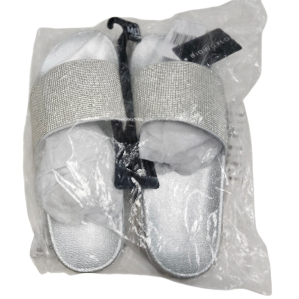 Bioworld Sandals‎ Women M 7-8.5 Silver Rhinestone Bling Sparkle Slip On Slides